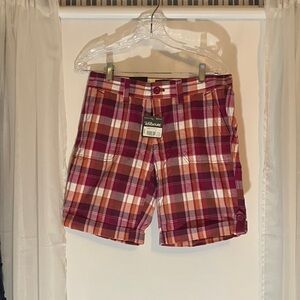 Eddie Bauer Bermuda Shorts Womens Sz 2 Pink Orange Plaid NWT